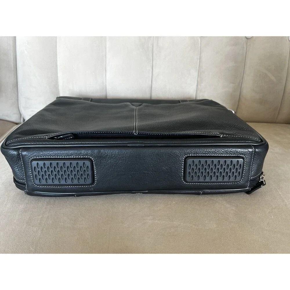 Johnston & Murphy Leather Flapover Briefcase Black Laptop Messenger Bag Shoulder